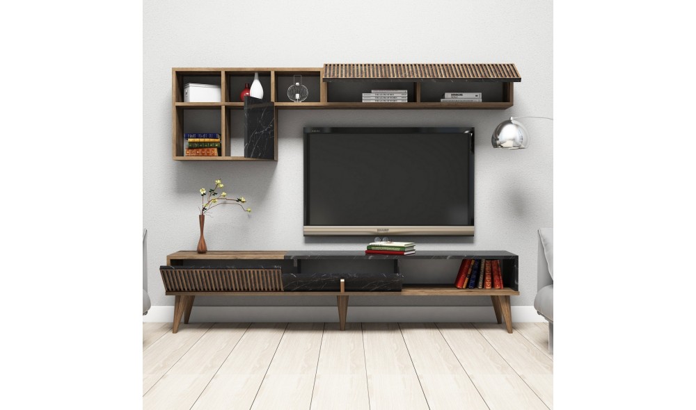 Unitate TV Milano - Nuc, Negru 180 x 40 x 35 cm