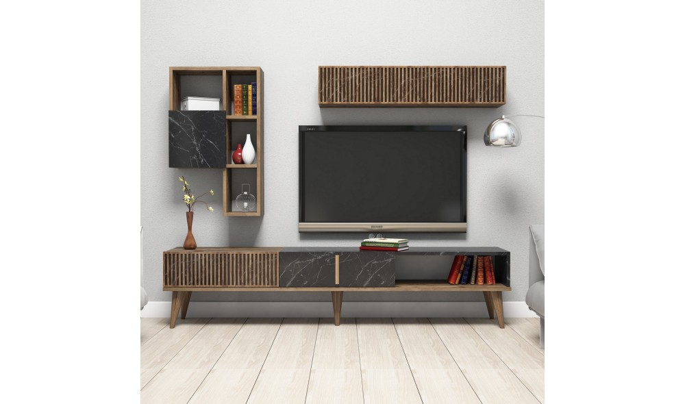 Unitate TV Milano - Nuc, Negru 180 x 40 x 35 cm