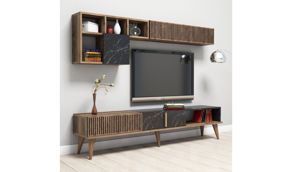 Unitate TV Milano - Nuc, Negru 180 x 40 x 35 cm