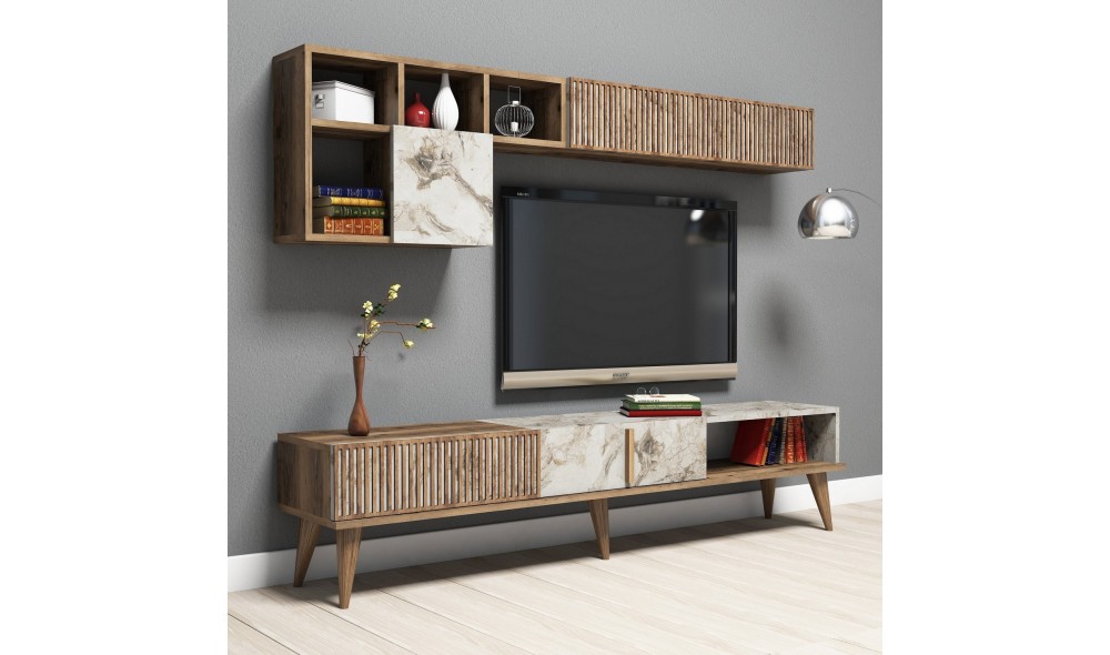 Unitate TV Milano - Nuc, Marmura Alba 180 x 40 x 35 cm