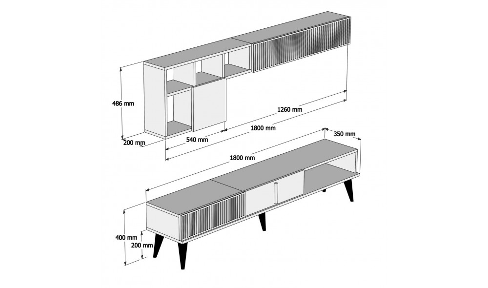 Unitate TV Milano - Nuc, Marmura Alba 180 x 40 x 35 cm