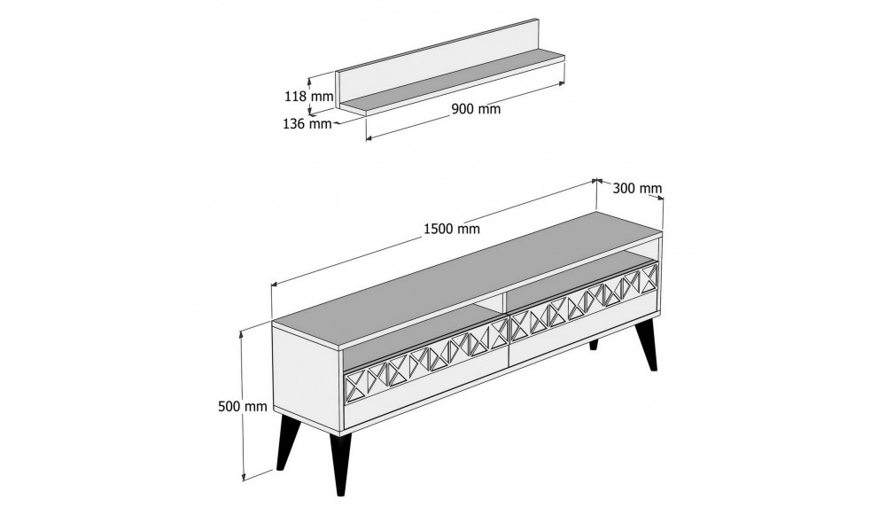 Unitate TV Linie - alb 150 x 50 x 30 cm