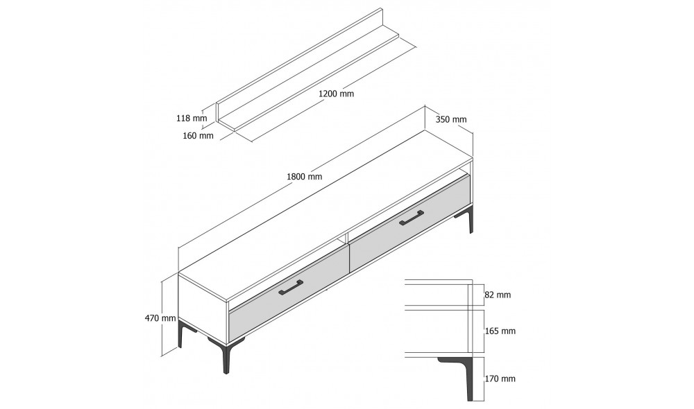 Unitate TV Istanbul - Nuc, Antracit 180 x 47 x 35 cm