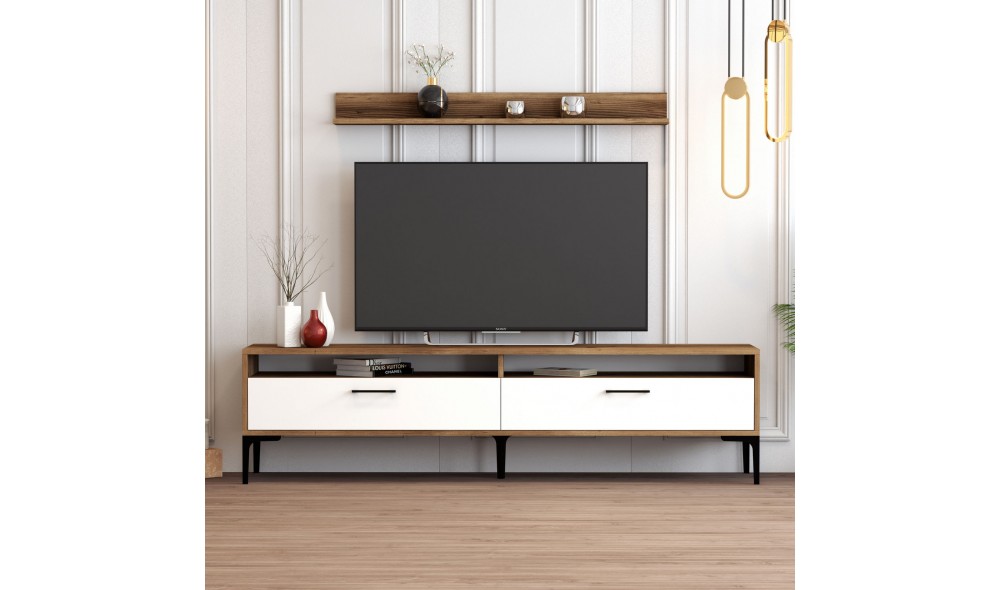 Unitate TV Istanbul - Nuc, Alb 180 x 47 x 35 cm