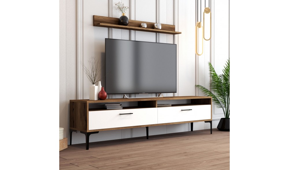 Unitate TV Istanbul - Nuc, Alb 180 x 47 x 35 cm