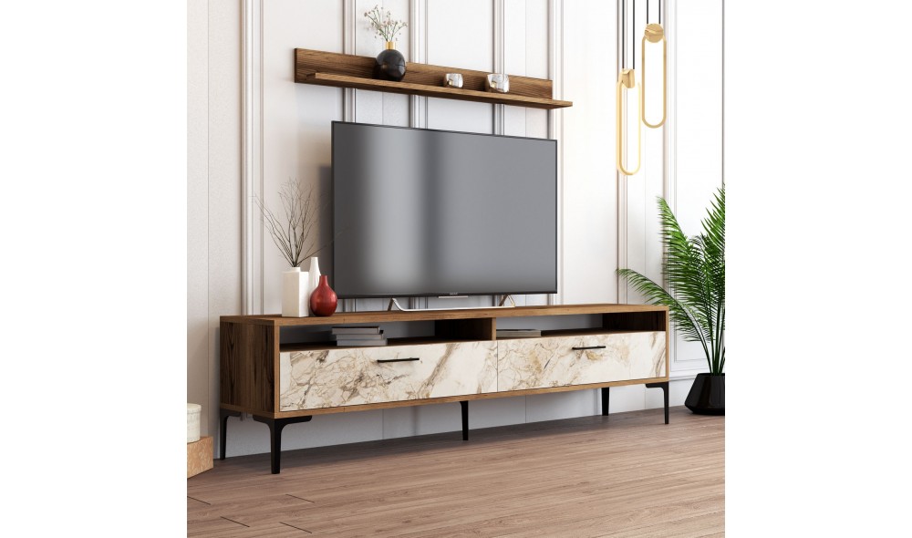 Unitate TV Istanbul - Nuc, Marmura Alba 180 x 47 x 35 cm