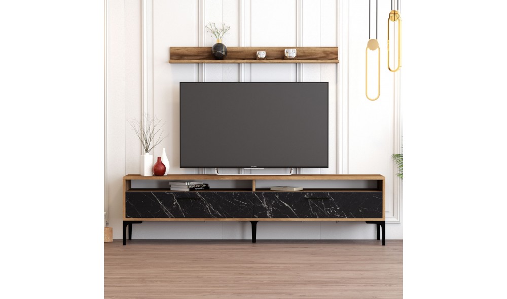 Unitate TV Istanbul - Nuc, Marmura Neagra 180 x 47 x 35 cm