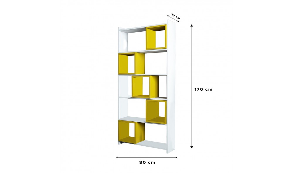 Raft de carti Cutie - alb, galben 80 x 170 x 22 cm