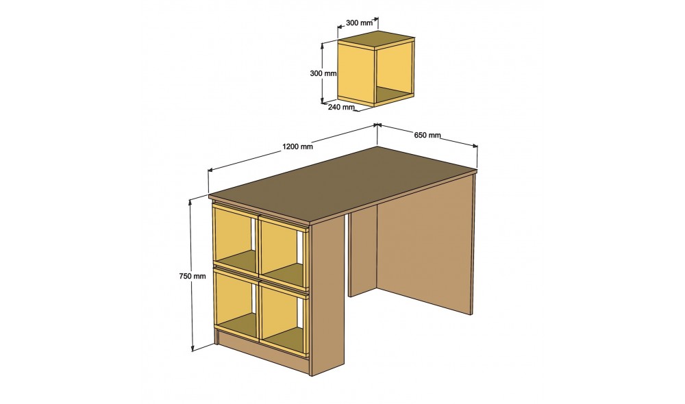 Birou de studiu Cutie - Nuc, Alb 120 x 75 x 65 cm