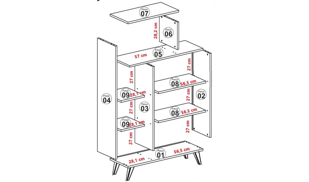 Raft de carti Forma - Nuc, Galben 90 x 132 x 32 cm