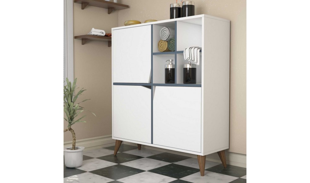 Comoda multifunctional Puls - alb, albastru 100 x 115 x 30 cm