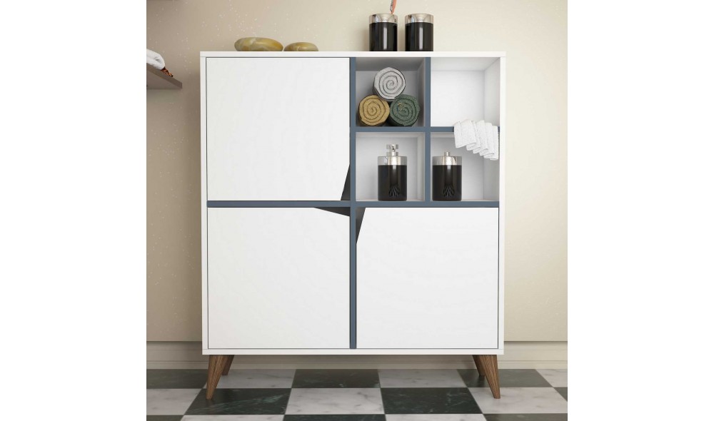 Comoda multifunctional Puls - alb, albastru 100 x 115 x 30 cm