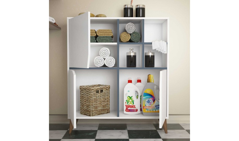 Comoda multifunctional Puls - alb, albastru 100 x 115 x 30 cm