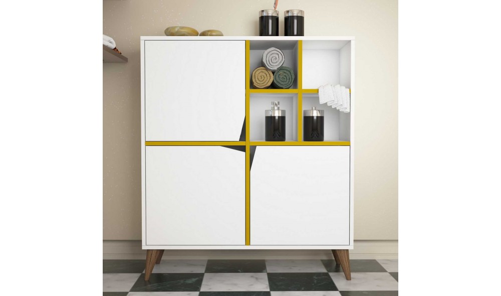 Comoda multifunctional Puls - alb, galben 100 x 115 x 30 cm