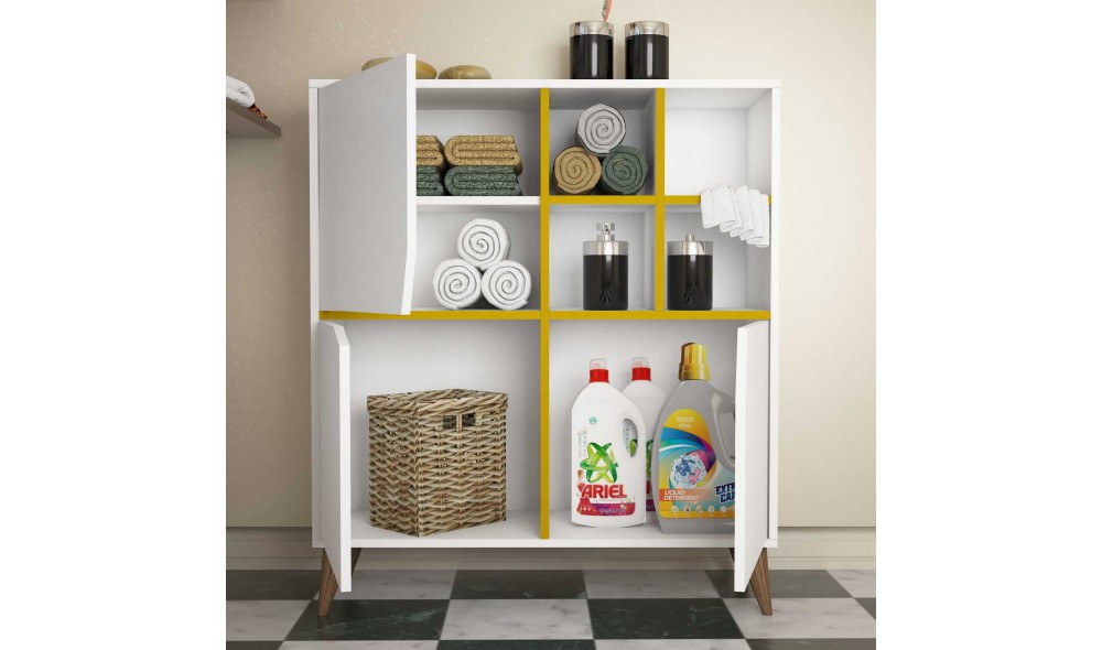 Comoda multifunctional Puls - alb, galben 100 x 115 x 30 cm