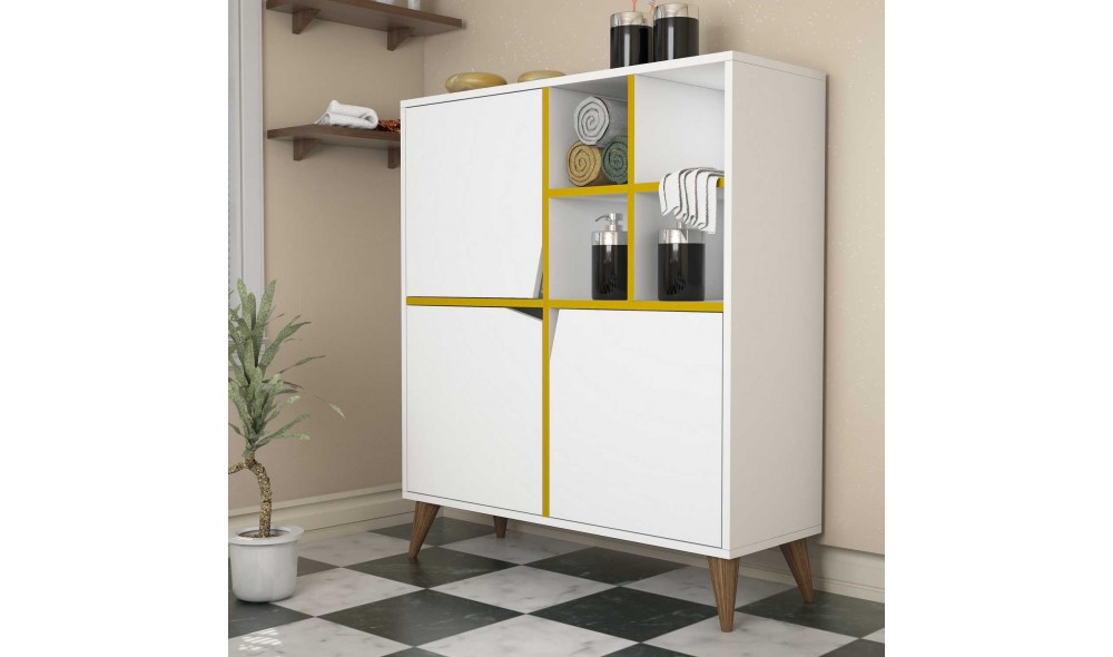 Comoda multifunctional Puls - alb, galben 100 x 115 x 30 cm