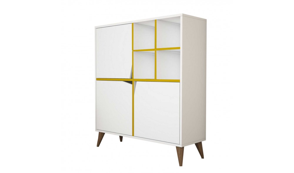 Comoda multifunctional Puls - alb, galben 100 x 115 x 30 cm