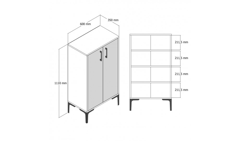 Dulap de incaltaminte Prag - Nuc, Marmura Neagra 60 x 111 x 35 cm