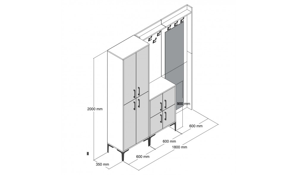 Sala Stand Berlin ABC - Nuc, Antracit 180 x 200 x 35 cm