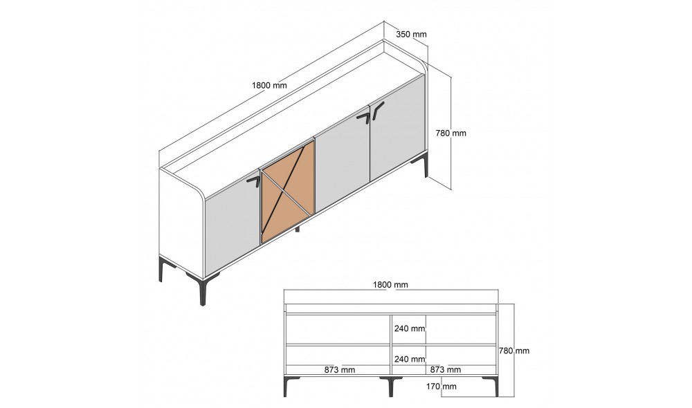 Consola Venedik - Nuc, Antracit 180 x 78 x 35 cm