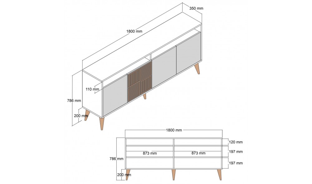 Consola Milano - Nuc, Antracit 180 x 78 x 35 cm