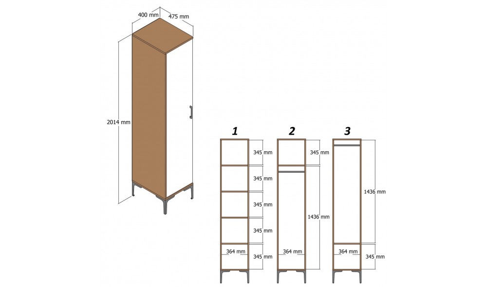 Dulap pentru haine Kumsal S - Nuc, Crema