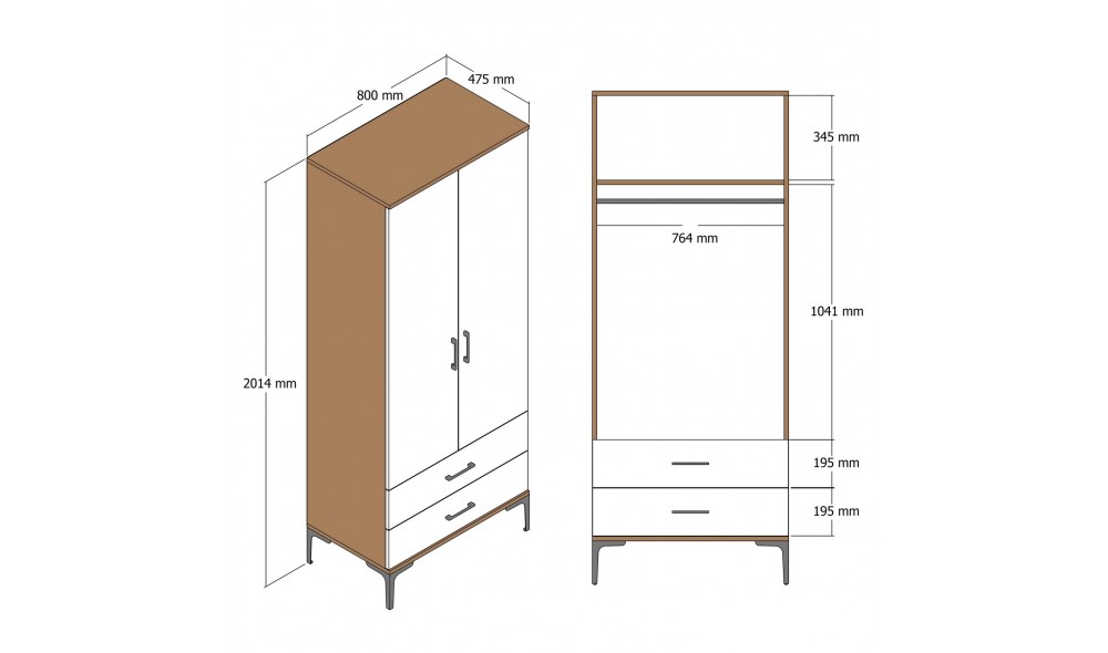 Dulap pentru haine Kumsal T - Nuc, Alb