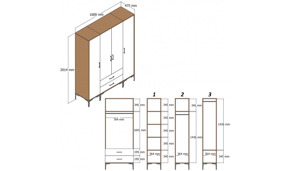 Dulap pentru haine Kumsal RTR - Nuc, Crema