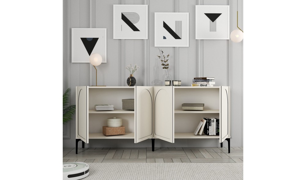 Consola, Lyon 79, CremaNegru, 180 x 79 x 35 cm