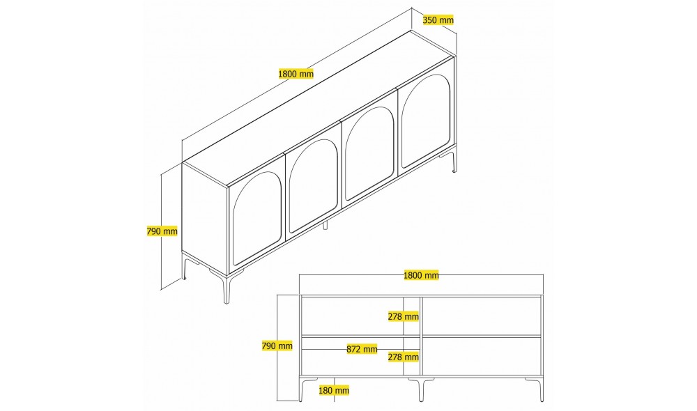 Consola, Lyon 79, AtlasNegru, 180 x 79 x 35 cm