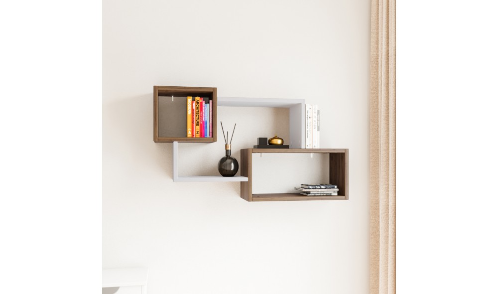 Raft de perete Ayder - Nuc, Alb 90 x 51 x 20 cm