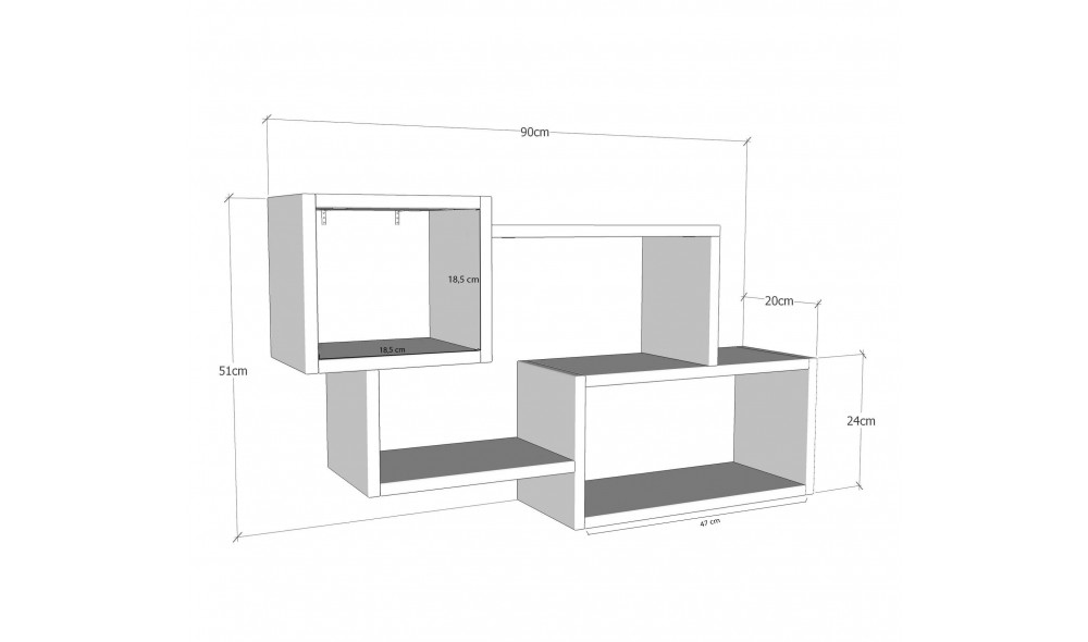 Raft de perete Ayder - Nuc, Alb 90 x 51 x 20 cm