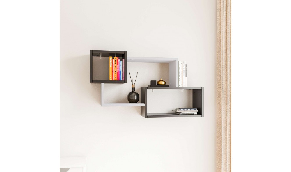 Raft de perete Ayder - Antracit, Alb 90 x 51 x 20 cm