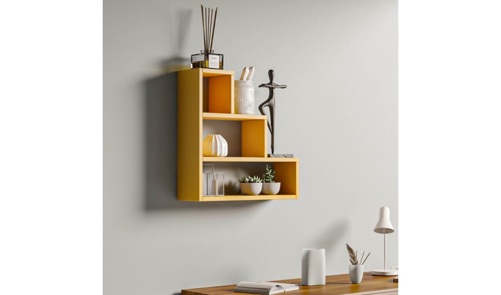 Raft de perete Piramit - Galben 62 x 62 x 18 cm