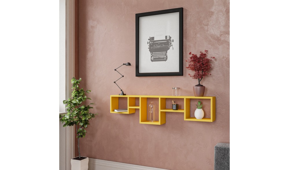 Raft de perete Amanos - Galben 120 x 32 x 17 cm