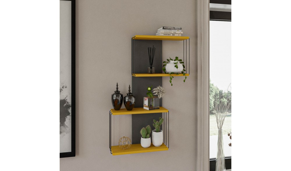 Raft de perete Destan - Galben 65 x 96 x 19 cm