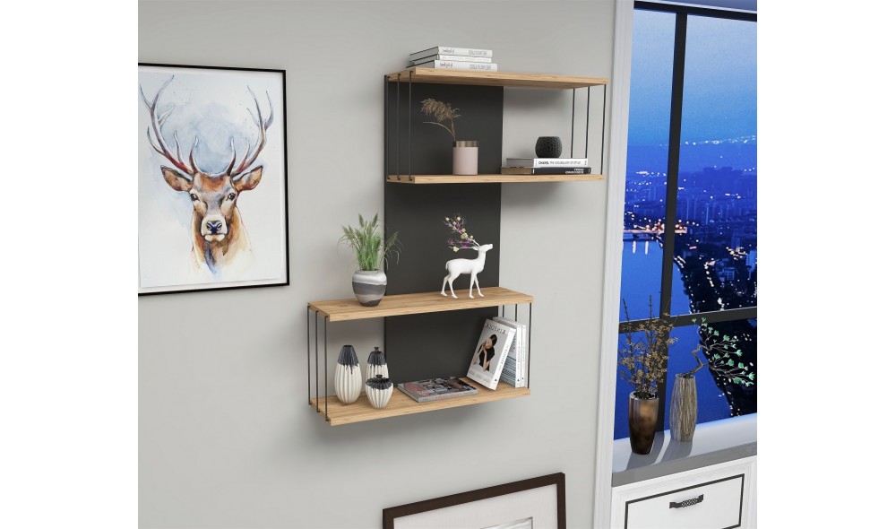 Raft de perete Destan - Antracit, Pin 65 x 96 x 19 cm