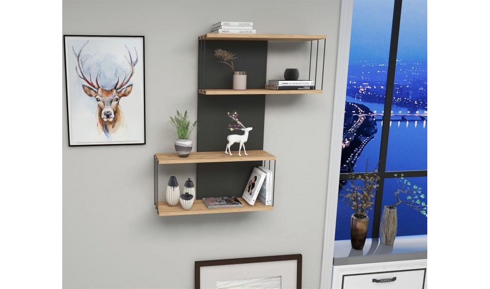 Raft de perete Destan - Antracit, Pin 65 x 96 x 19 cm