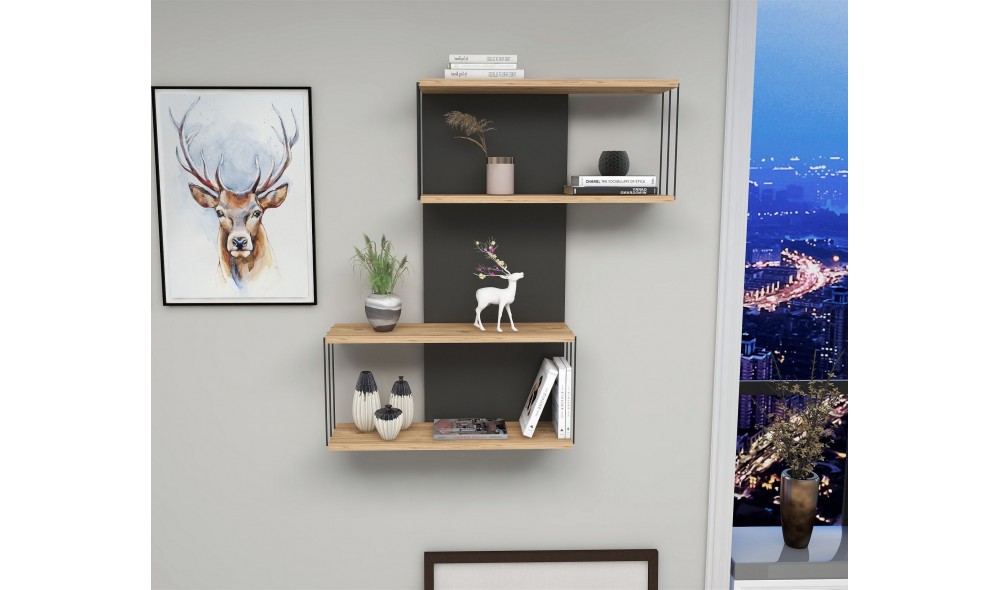 Raft de perete Destan - Antracit, Pin 65 x 96 x 19 cm