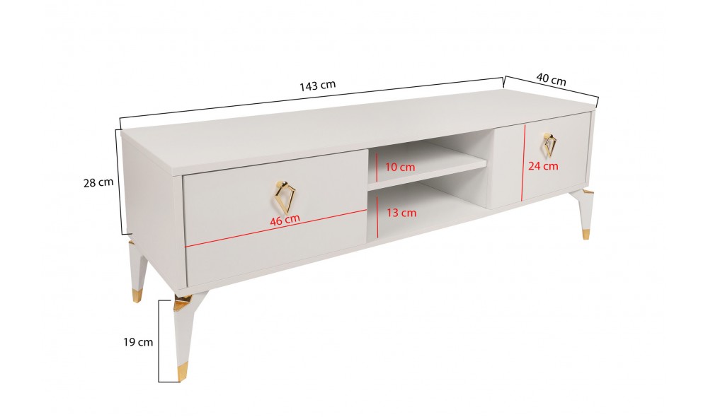 Suport TV Posh - Alb 143 x 47 x 40 cm