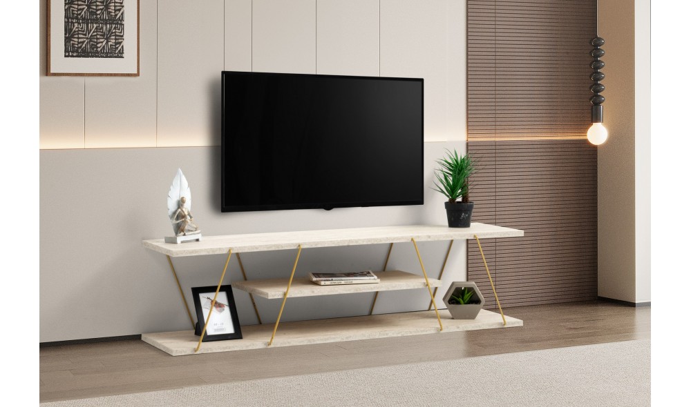 Suport TV, Canaz, Travertin Aur, 120 x 33 x 30 cm