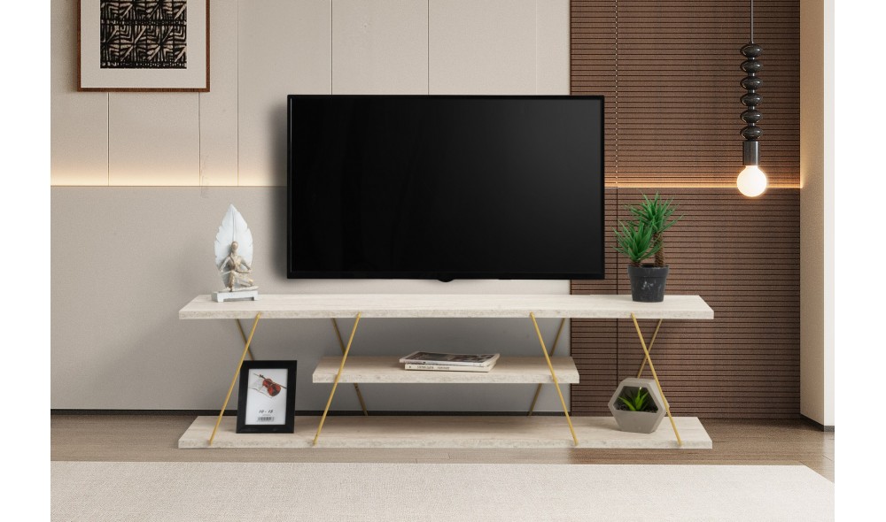 Suport TV, Canaz, Travertin Aur, 120 x 33 x 30 cm