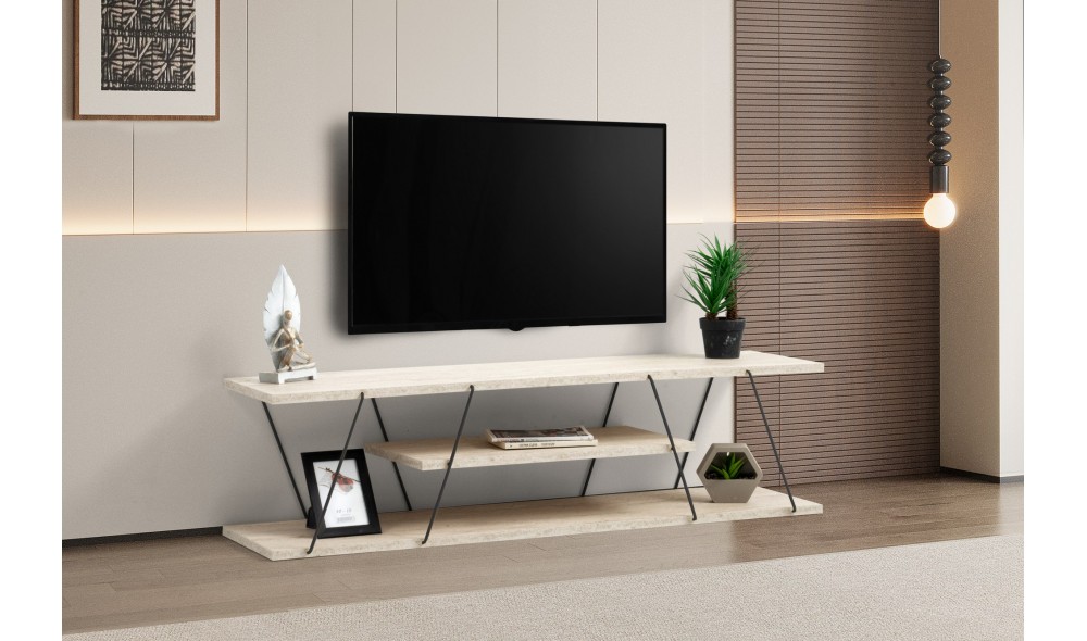 Suport TV, Canaz, Travertin Negru, 120 x 33 x 30 cm
