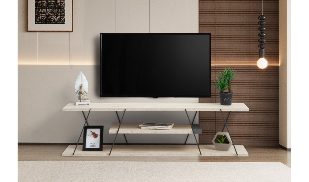 Suport TV, Canaz, Travertin Negru, 120 x 33 x 30 cm