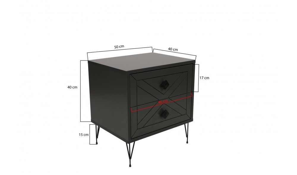 Noptiera Luna - Antracit 50 x 55 x 40 cm