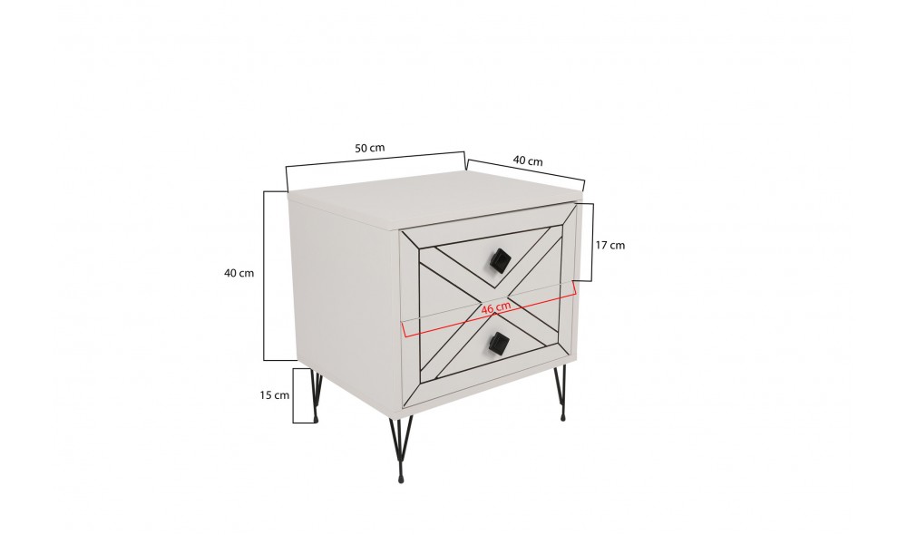 Noptiera Luna - Alb 50 x 55 x 40 cm