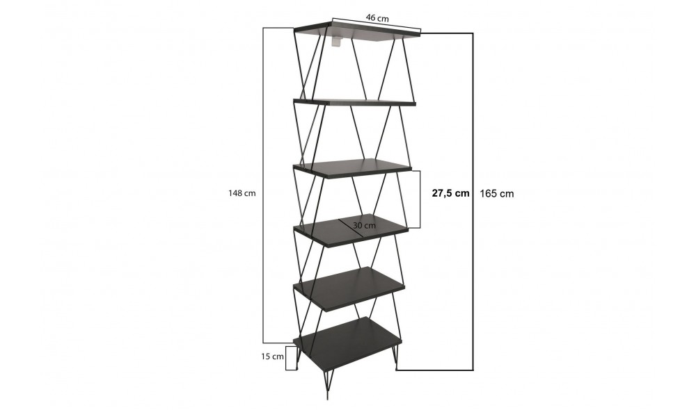 Raft de carti Balaban - Antracit 48 x 165 x 31 cm