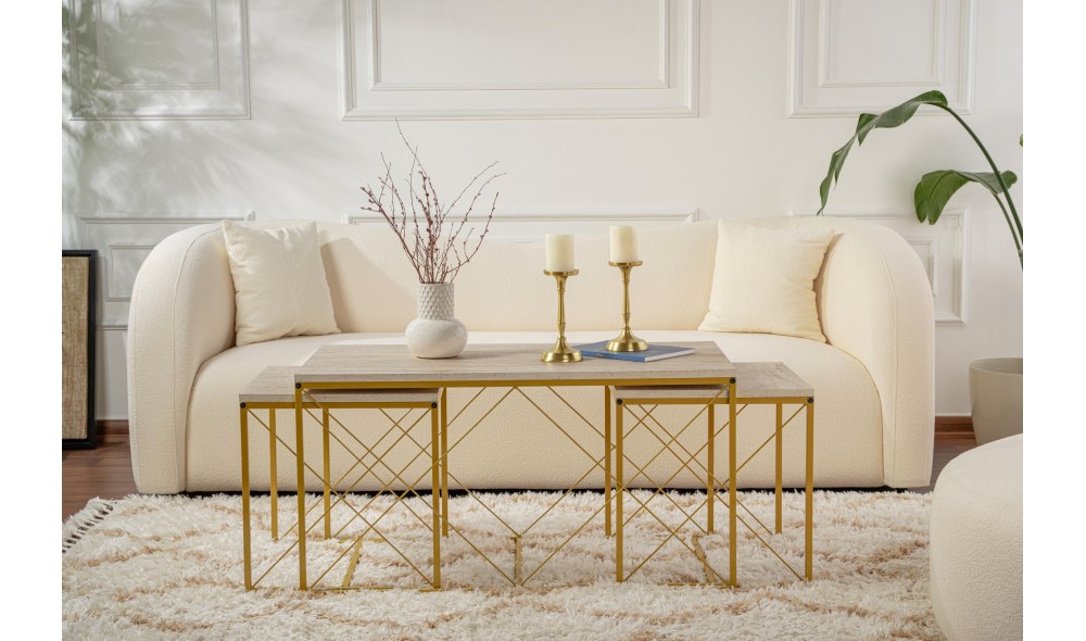 Set masuta de cafea, Defne, Travertin Aur, 100 x 52 x 50 cm