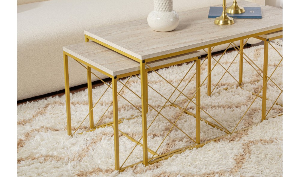 Set masuta de cafea, Defne, Travertin Aur, 100 x 52 x 50 cm