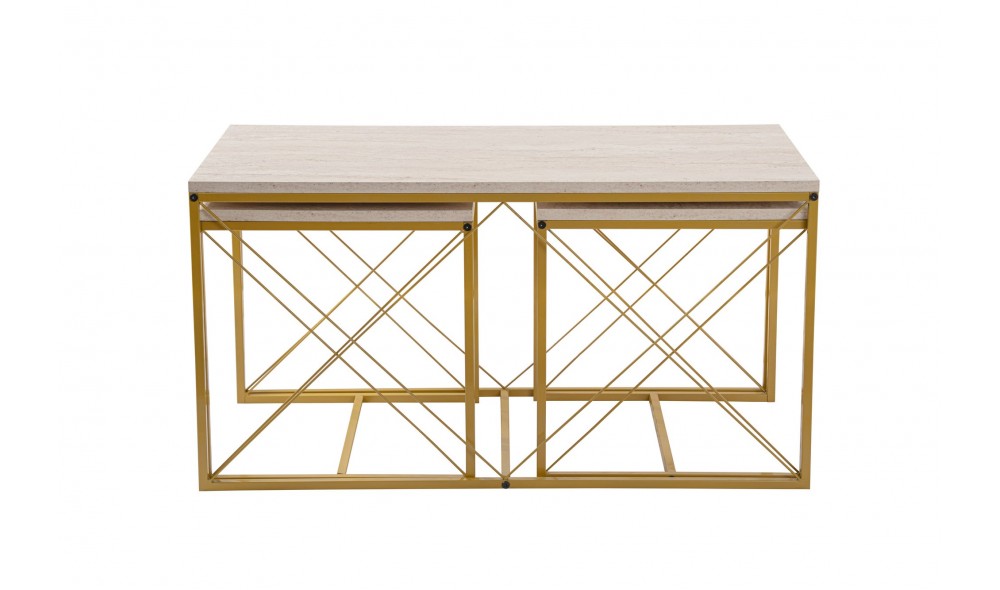 Set masuta de cafea, Defne, Travertin Aur, 100 x 52 x 50 cm